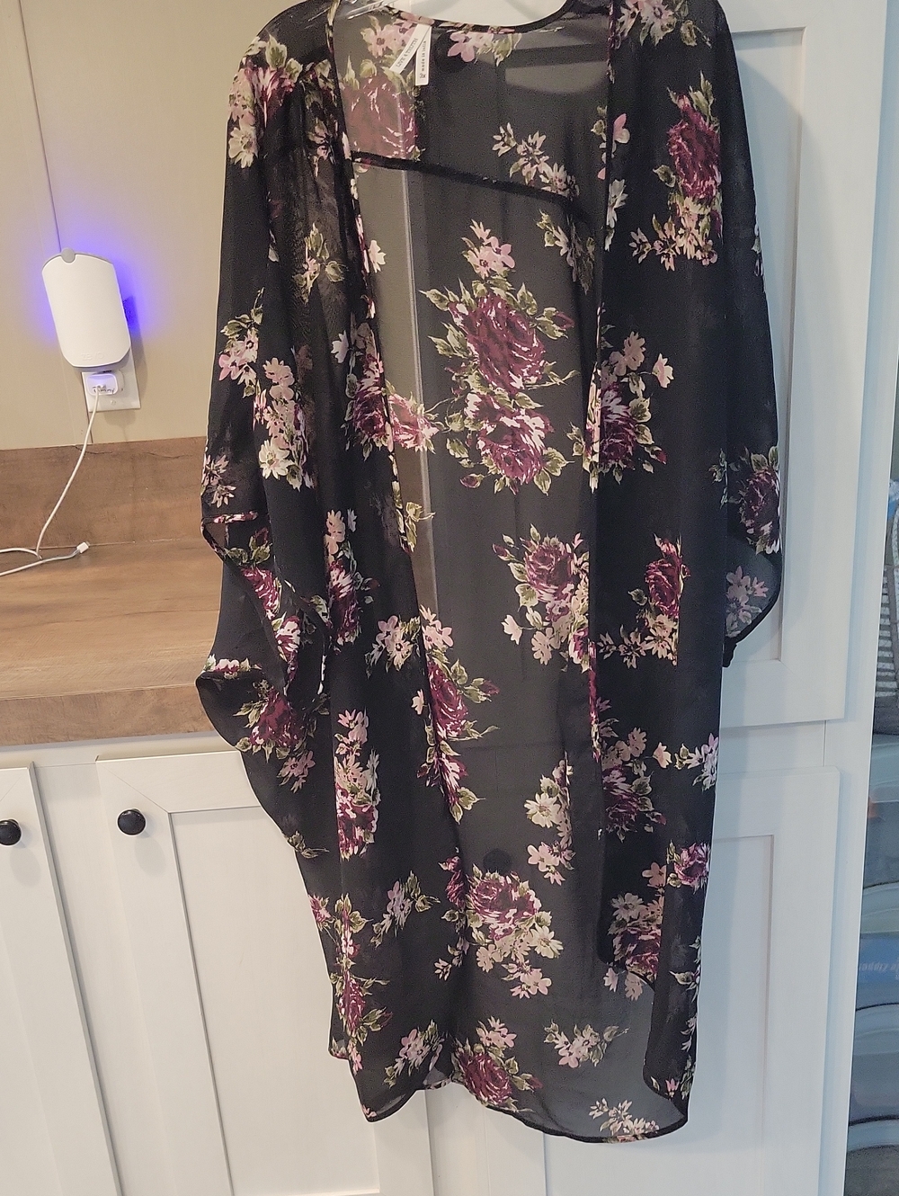 Live 4 Truth Sheer Black Kimono Robe with Purple Floral Print